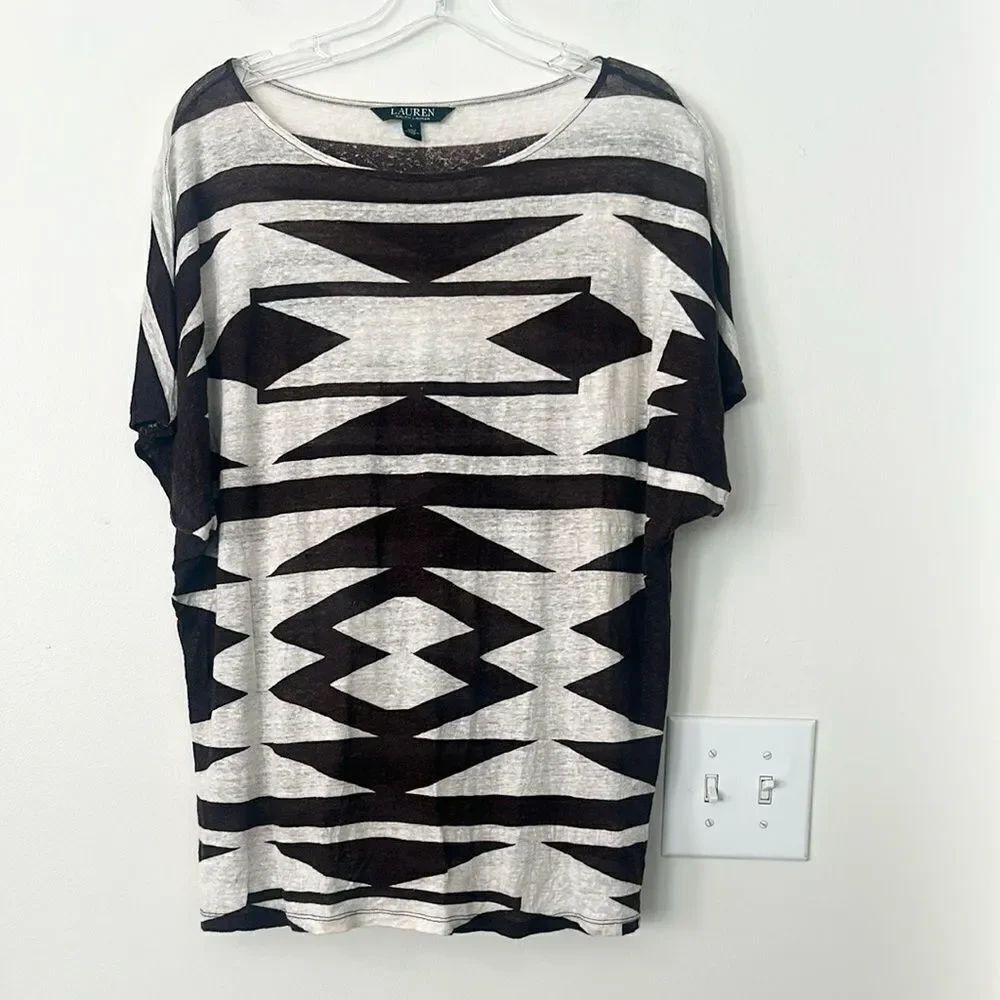Lauren Ralph Lauren Aztec Pattern Linen Top L